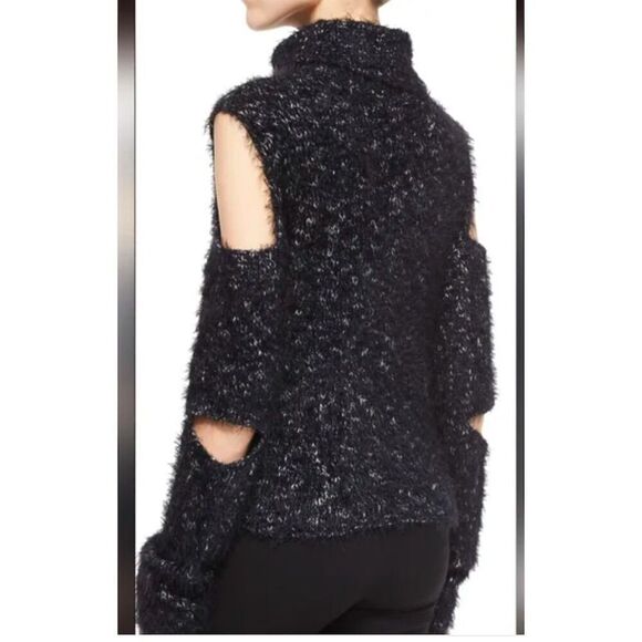 Jonathan Simkhai Women's Black Cold Shoulder Fuzzy Turtleneck Sweater L - Picture 4 of 9